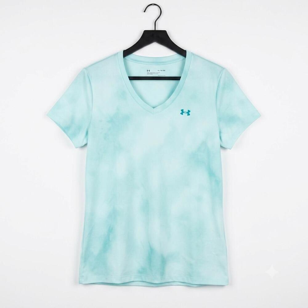 Under Armour Women’s Light Aqua Teal Tie Dye V-Neck Athletic T-Shirt